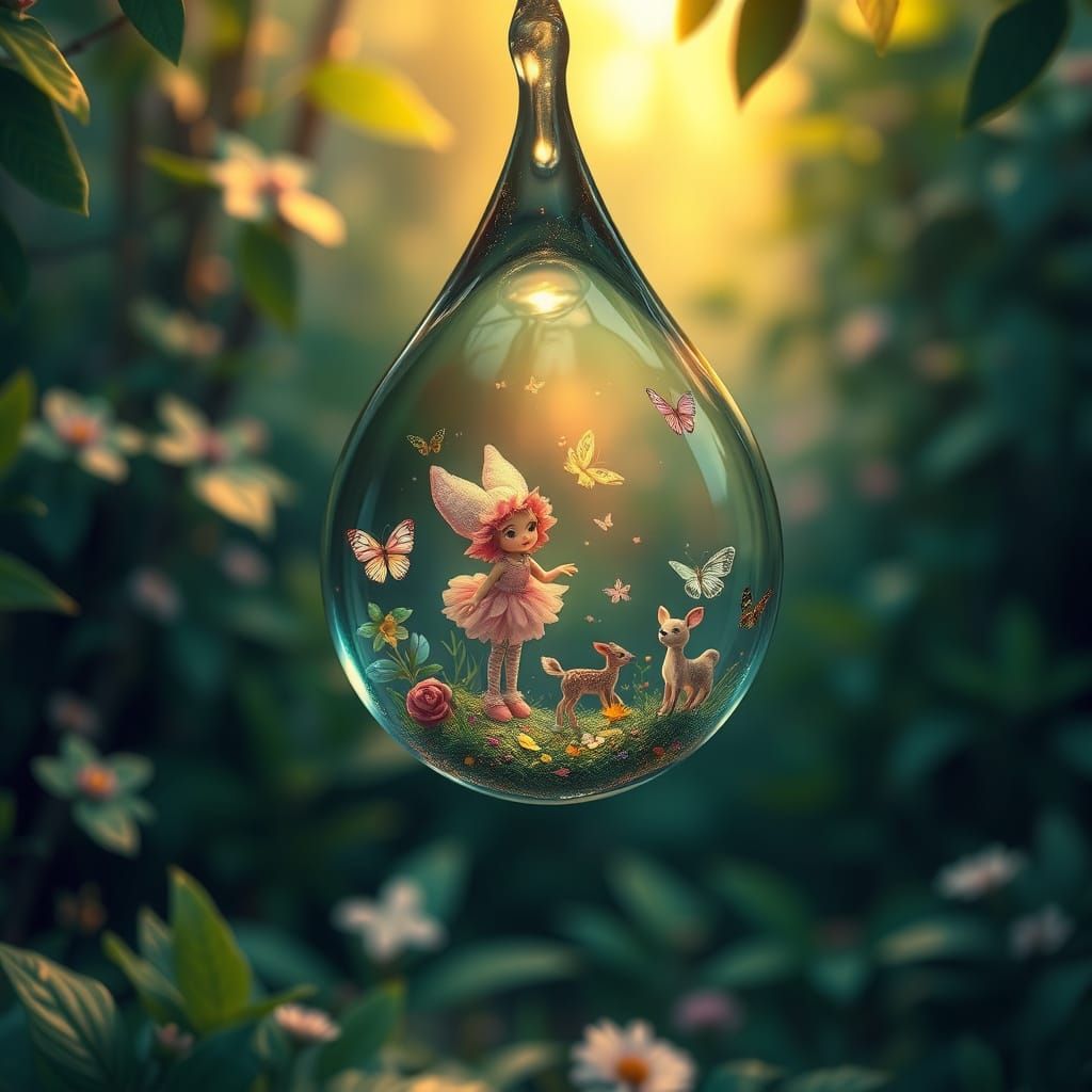 Mystical Forest Water Droplet in Whimsical Art Style