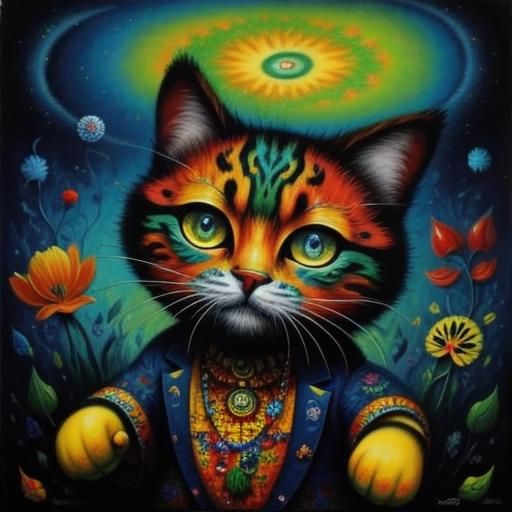 Psychedelic Cats in Oil: A Colorful Vision