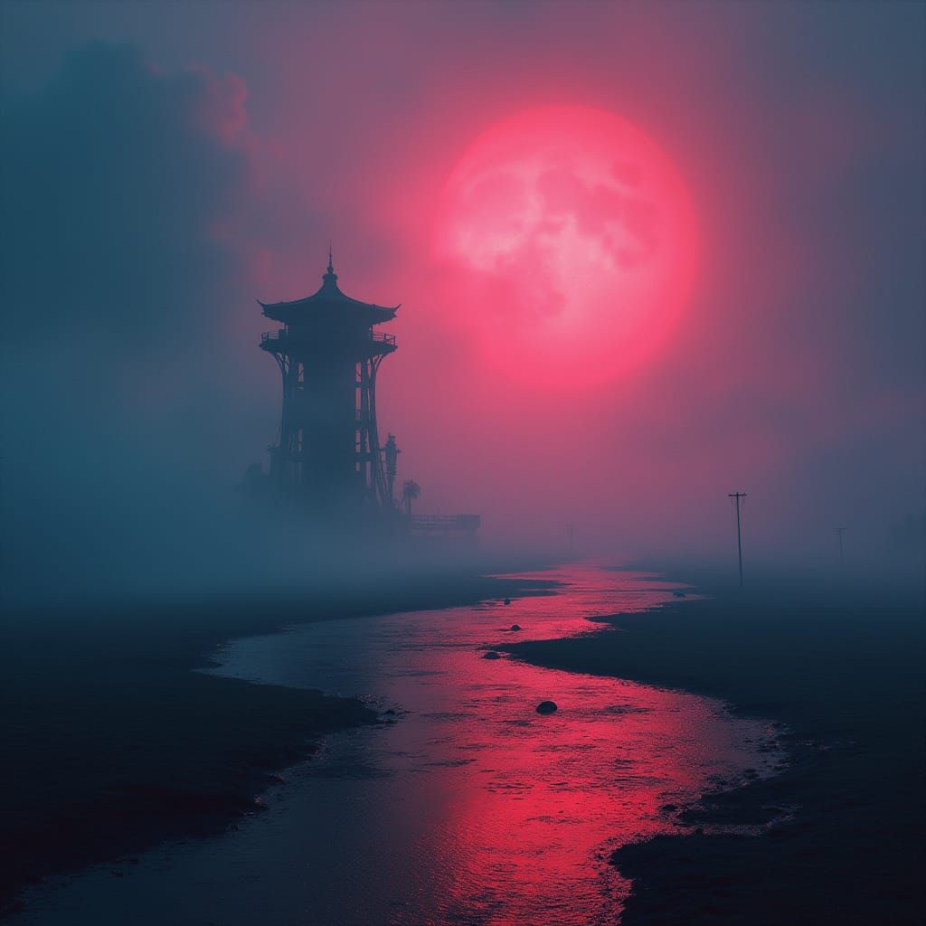 Dreamlike Cyberpunk Landscape in Glowing Hues