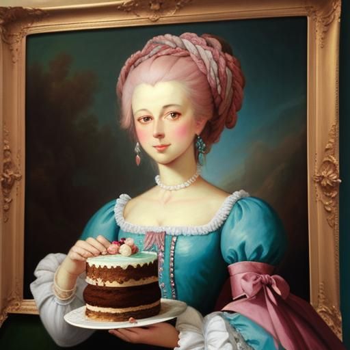 Marie Antoinette in Rococo Dress Eating Cake