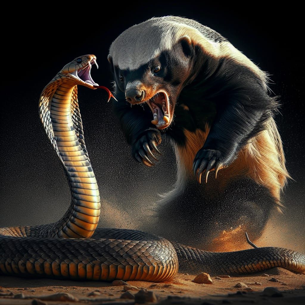 Honey Badger Ambushes King Cobra in High-Contrast Hyper-Real...