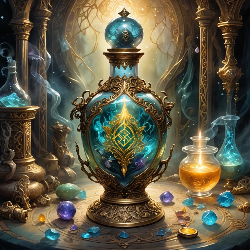 Glowing Potion of Heroism in Mystical Chamber