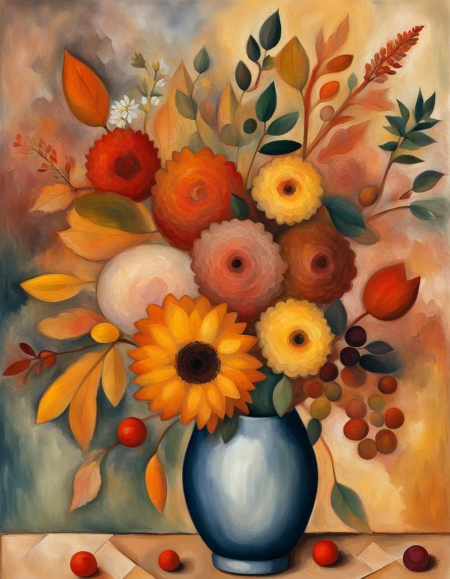 Beautiful Autumn Birthday Bouquet in Impressionist Style