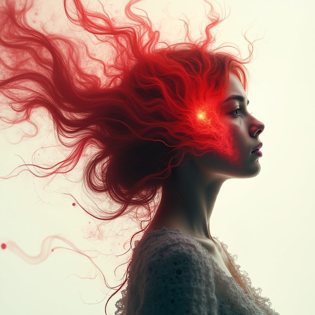 Surreal Double Exposure: Woman's Silhouette Filled with Frac...