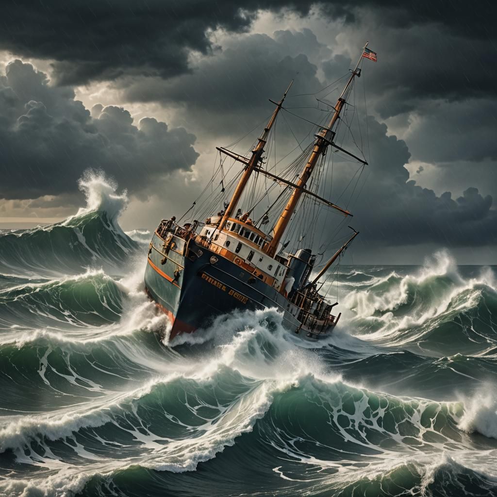 Trawler Confronts North Atlantic Storm: Digital Matte Painti...