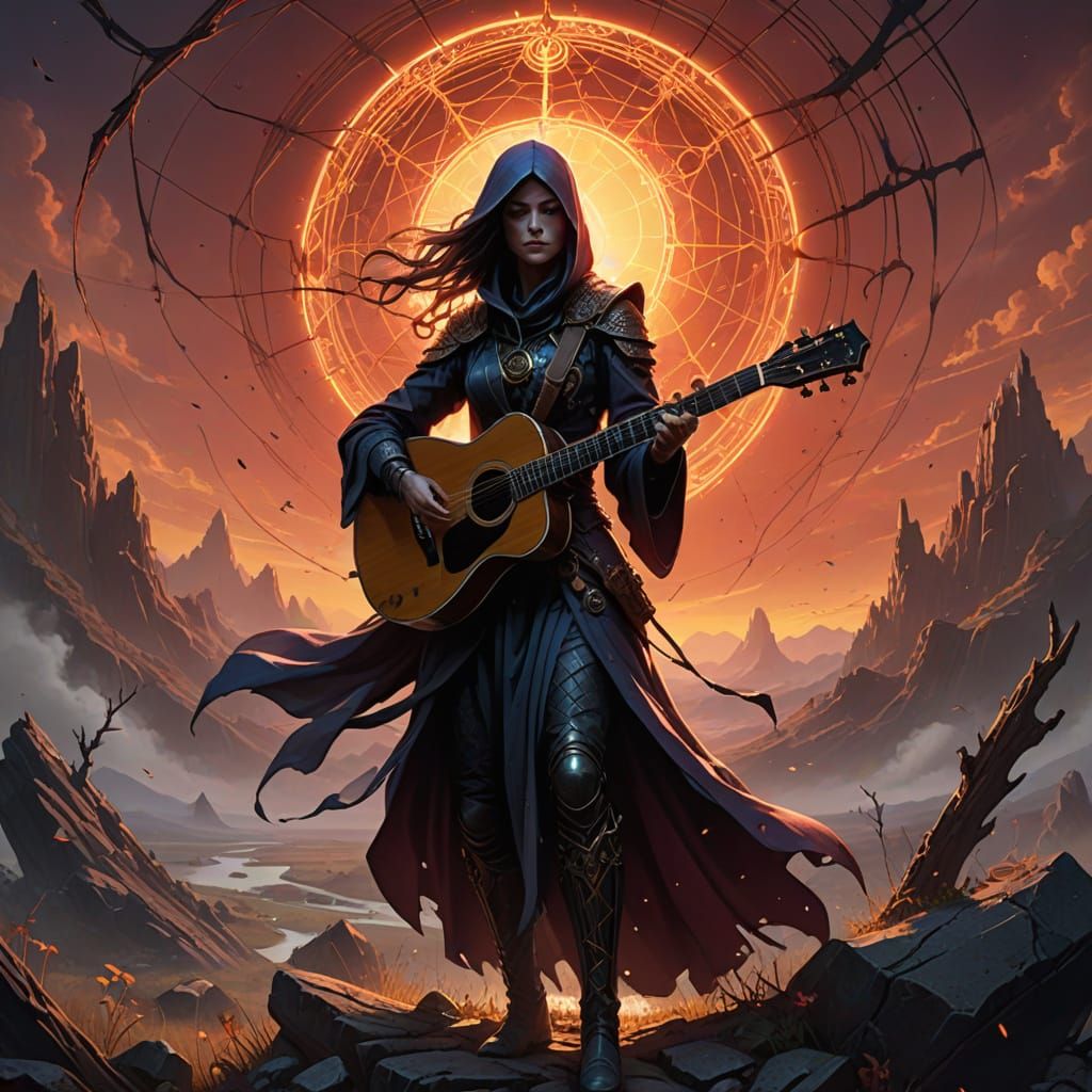 Fantasy Songstress Opens Portal in Crimson Sunset