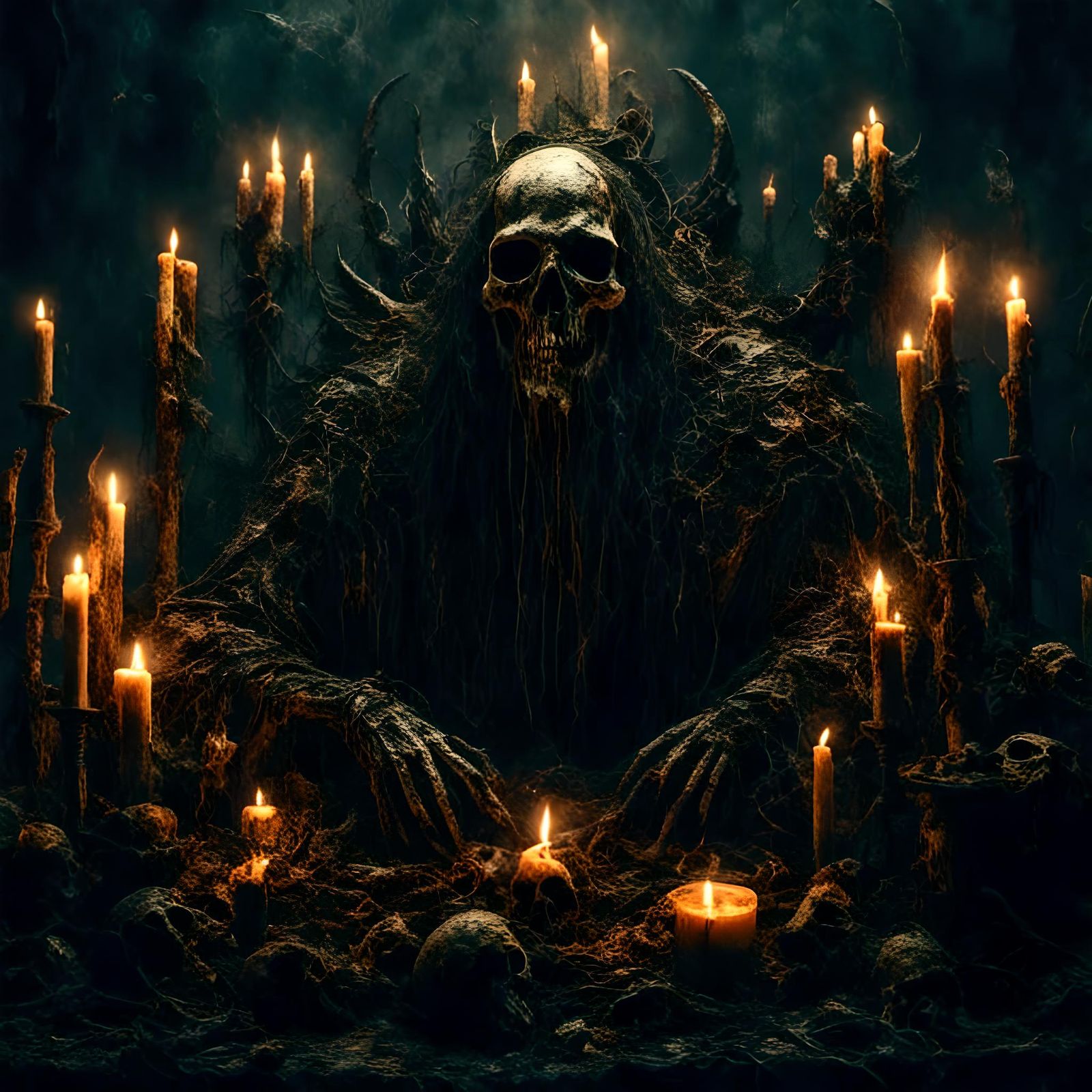 Satanic Altar with Demon Skull in Goth Style