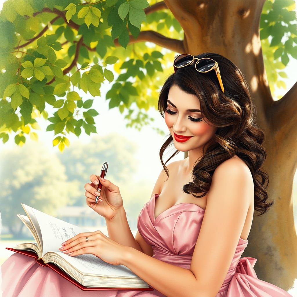 Elegant Woman in Whimsical Garden Scene