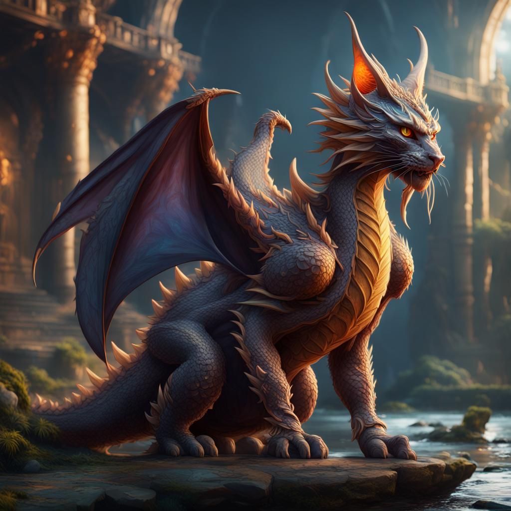 Fantastical Dragon Cat Concept Art in 8k