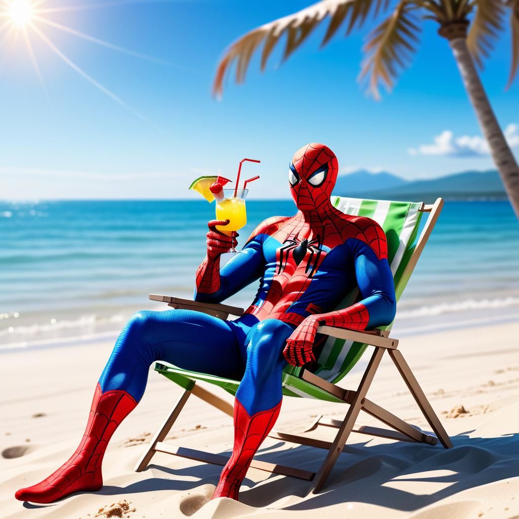 Spiderman Chilling on a Sunny Beach: Professional Photo
