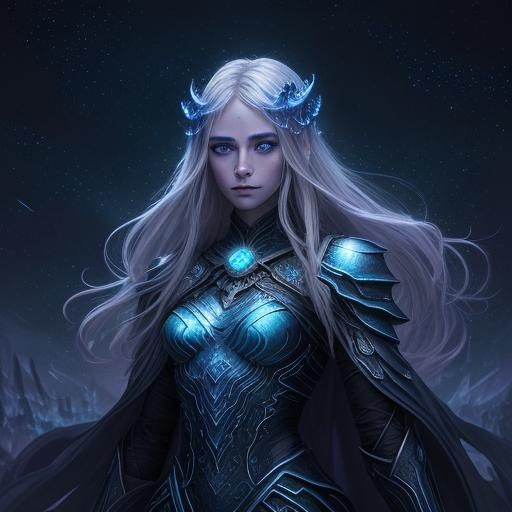 Enchantress Under Starry Skies: Pointillist Fantasy Art