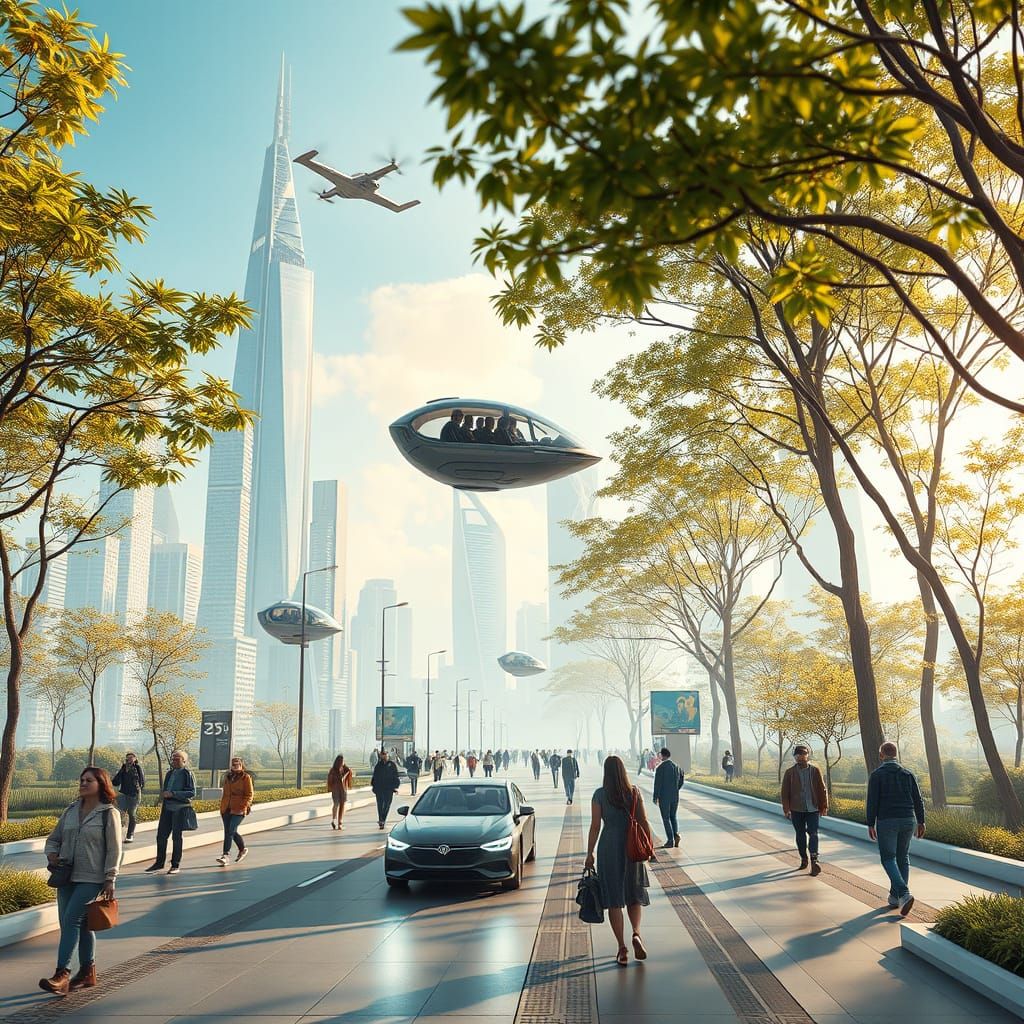 Futuristic Cityscapes with Nature Harmony in 2040