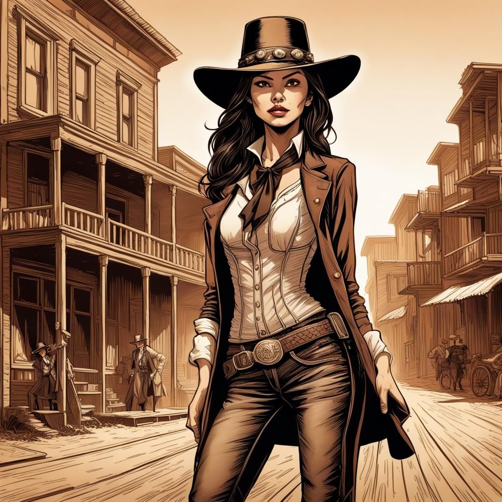 Victoria Justice as Wild West Gunslinger Comic Art