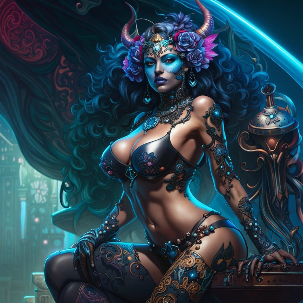 Crazy cyborg demon barkeep