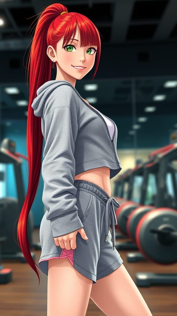 Vibrant Anime Fitness Model in Hyper-Realistic Style