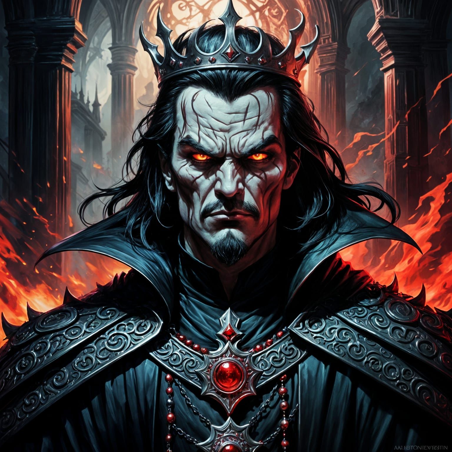 Evil King with Red Eyes: A Dark Fantasy Illustration