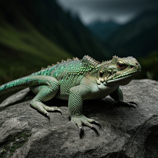 Tuatara on a Rock in Hyperrealistic Detail