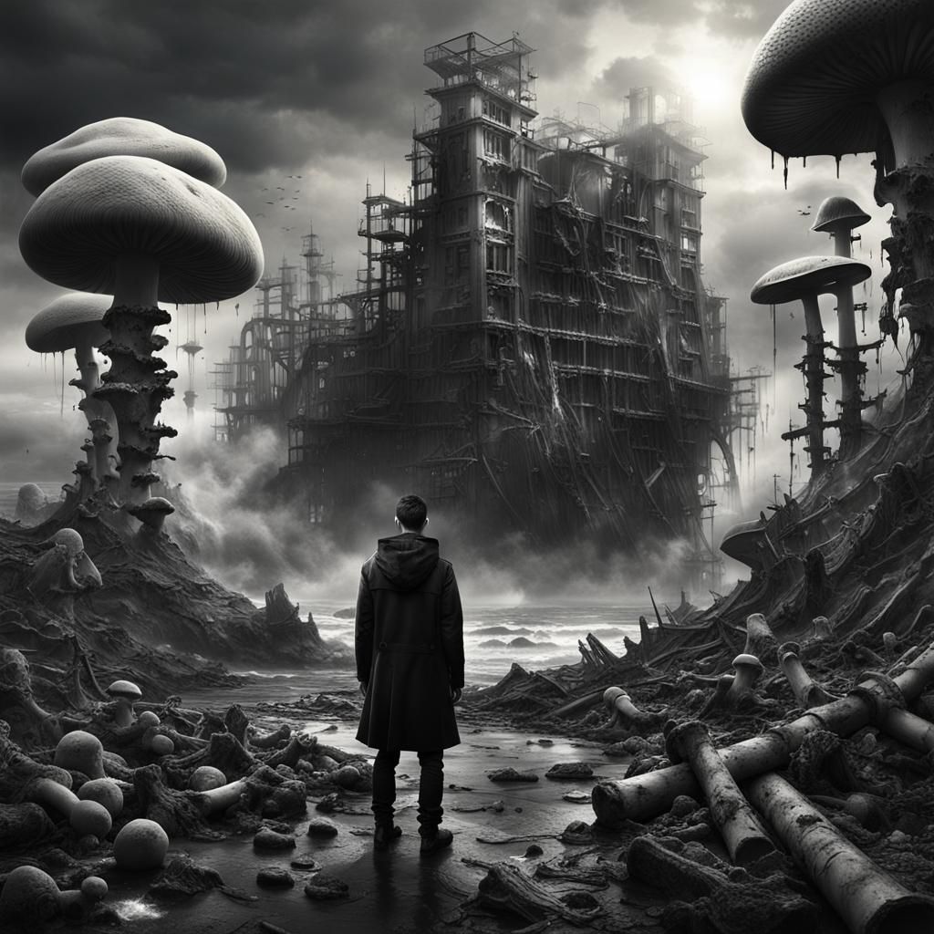 Goth Model in Apocalyptic, Fantastical Black and White