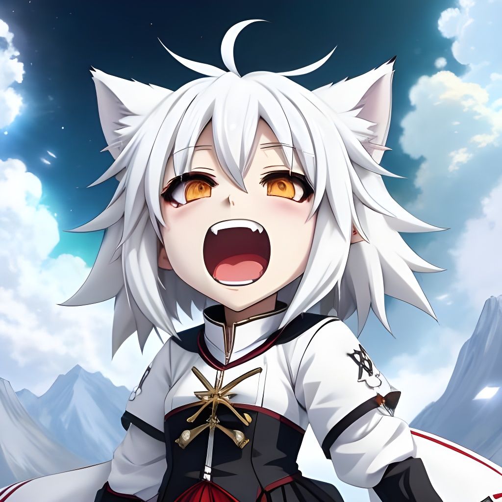 Chibi White-Haired Wolf Girl Screaming: Anime Style