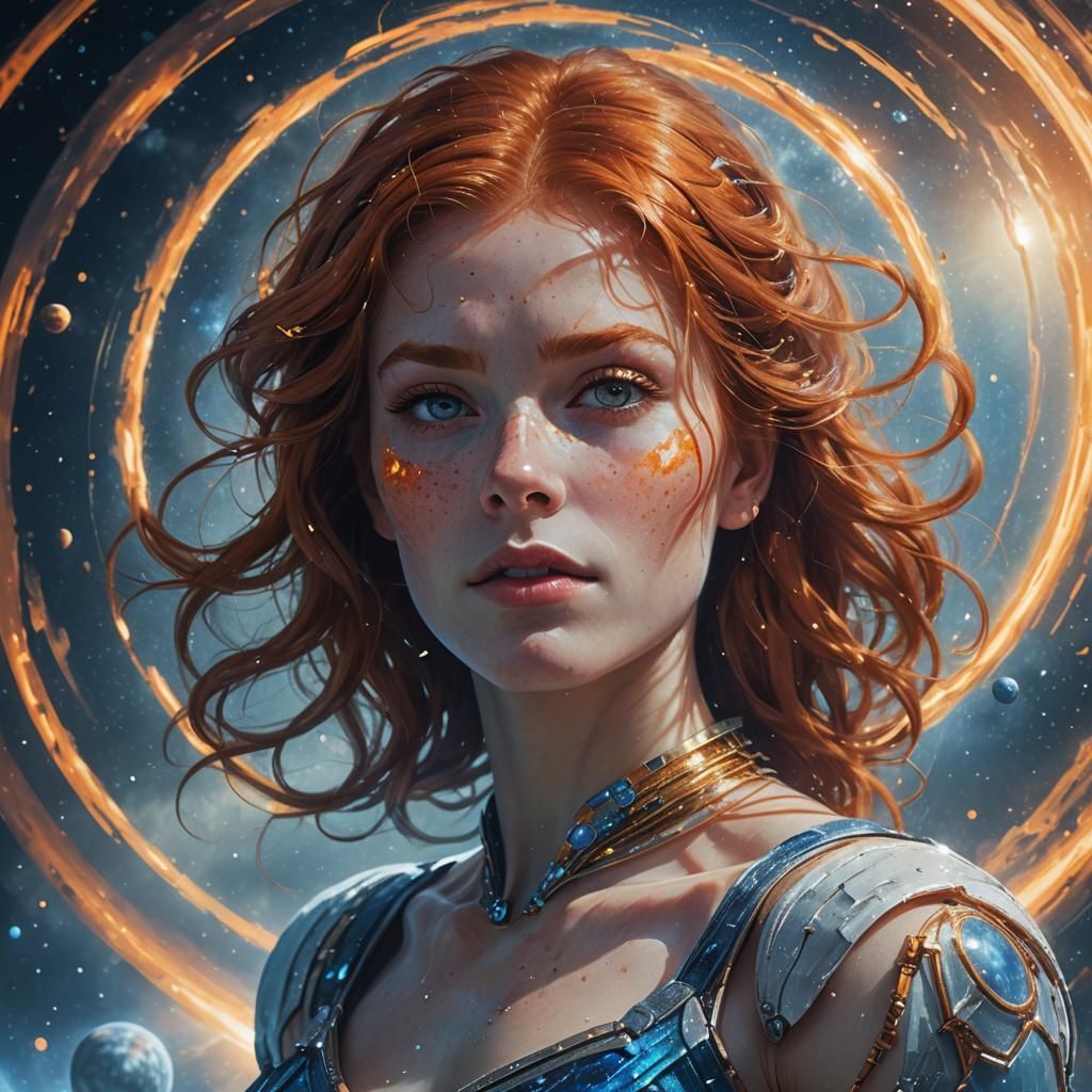 Redhead on Jupiter's Rings: Fantasy Concept Art