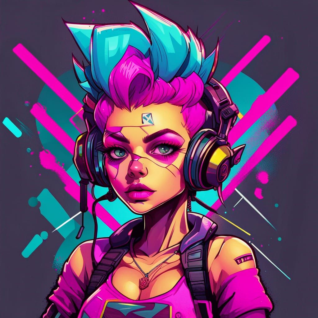 Cyberpunk Goblin with Magenta Mohawk in Pop Art Style