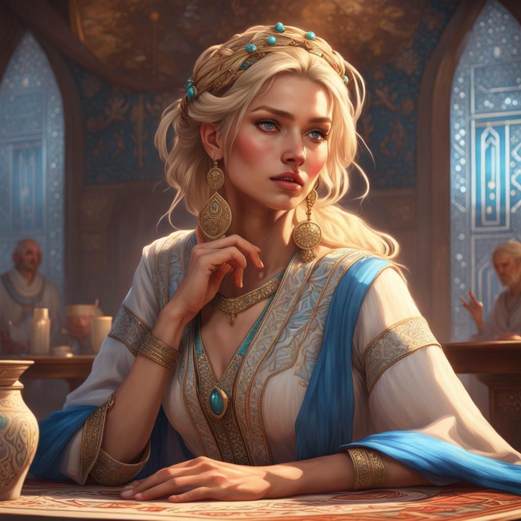 Blonde Woman in Persian Dress: Digital Art Portrait