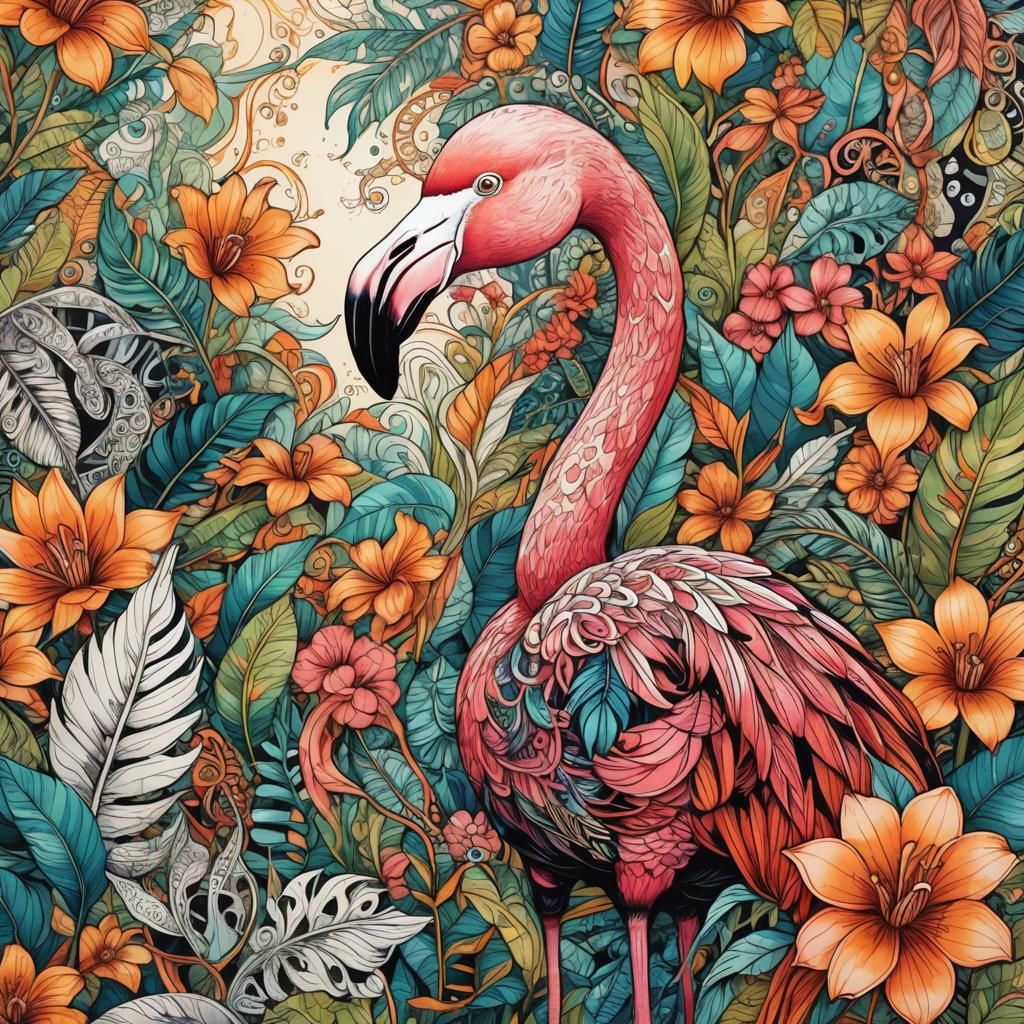 Zentangle flamingo