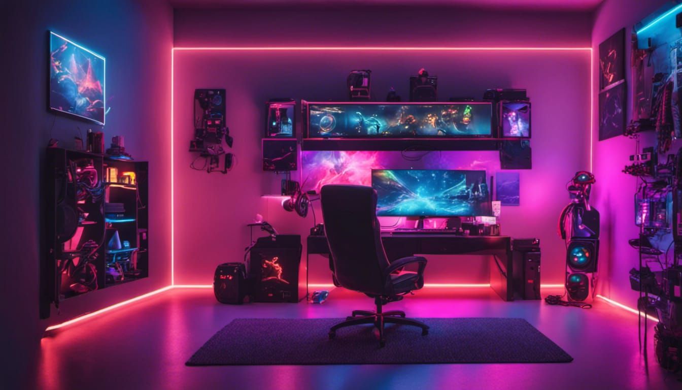 Stylish Gamer Room with Neon Lights