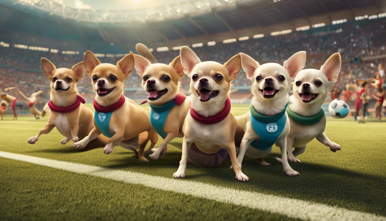 Chihuahuas Play Soccer in Cheering Stadium