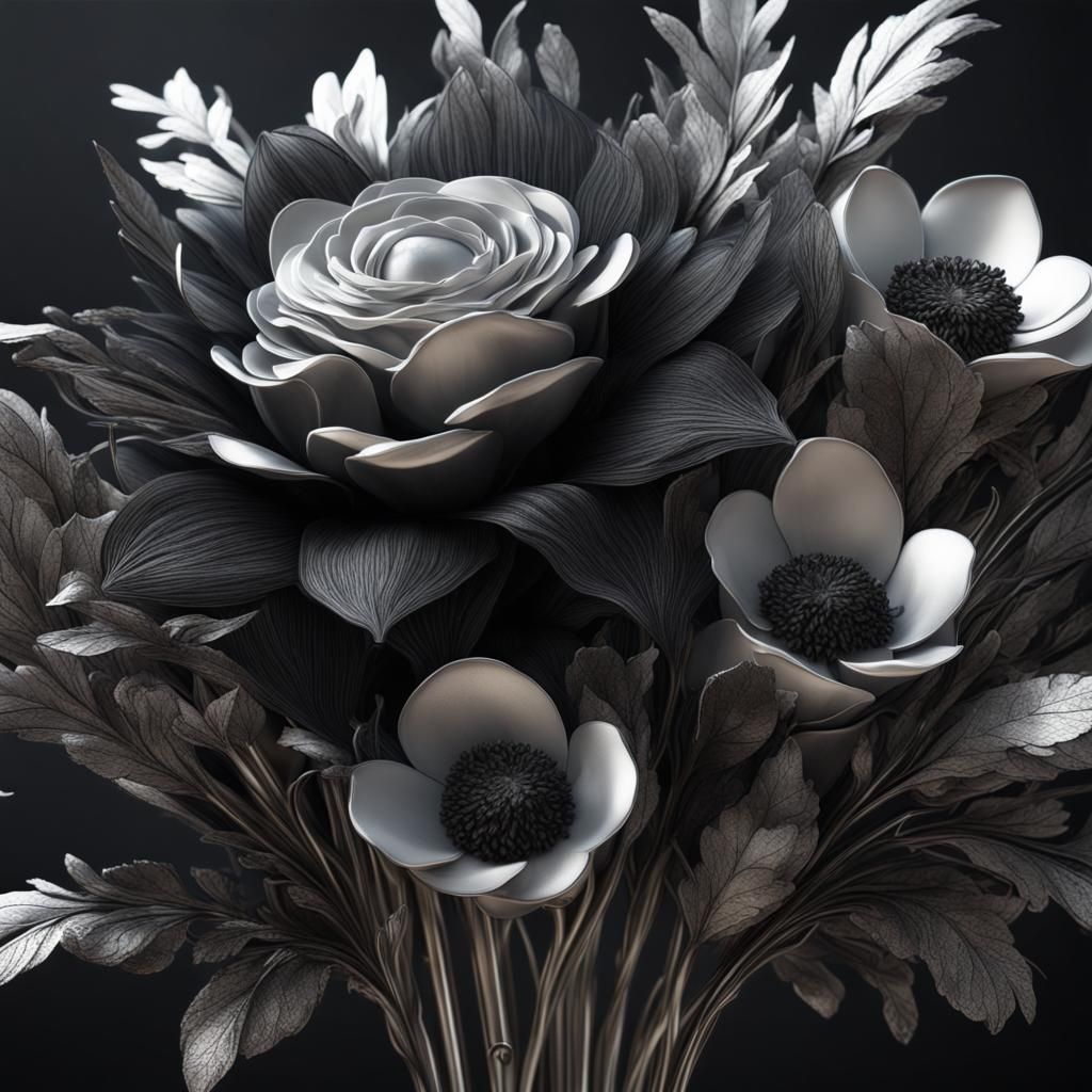 Silver and Black Bouquet: Detailed Matte Painting