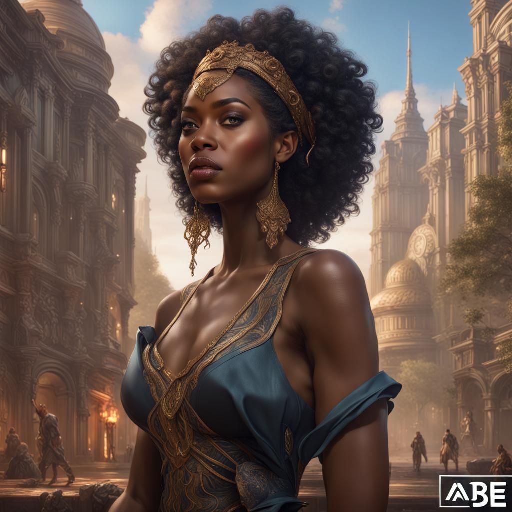 Detailed Portrait of Beautiful Black Woman in Fantasy Art