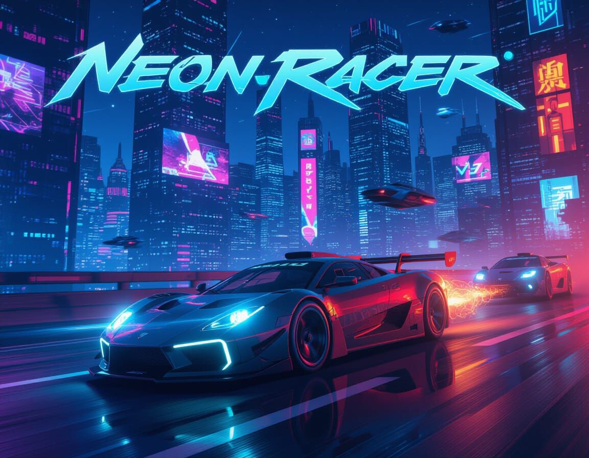 Futuristic Race Car in Neon Cyberpunk City