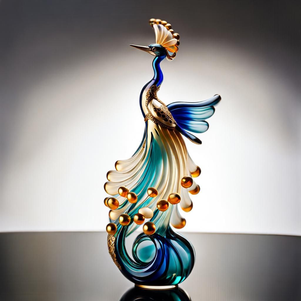 Ornate Murano Glass Heron Figurine in Golden Light