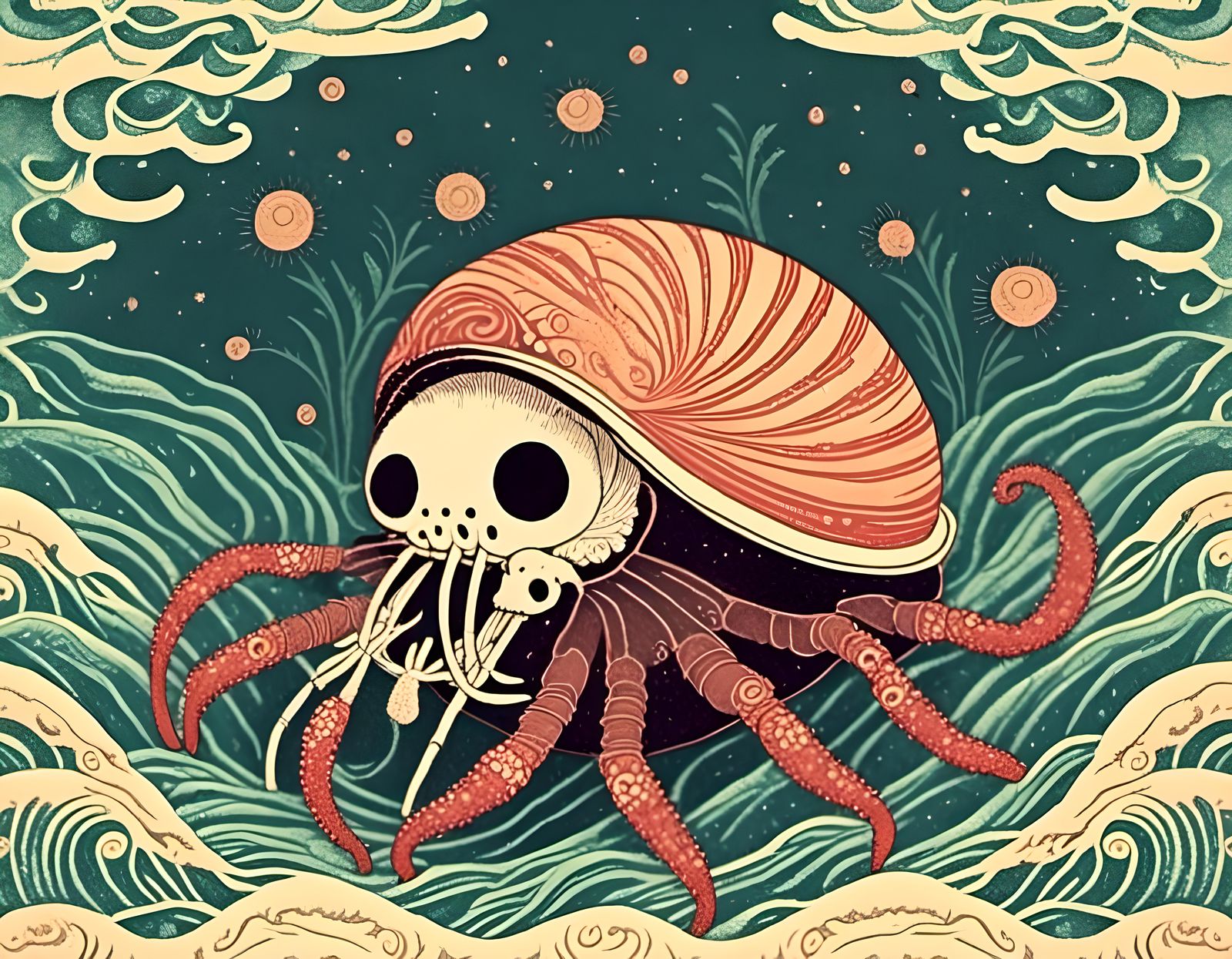 Hermit Crab with Skull Shell by the Sea