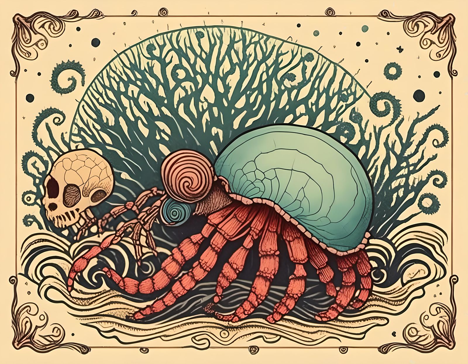 Hermit Crab Finds a Skull Shell