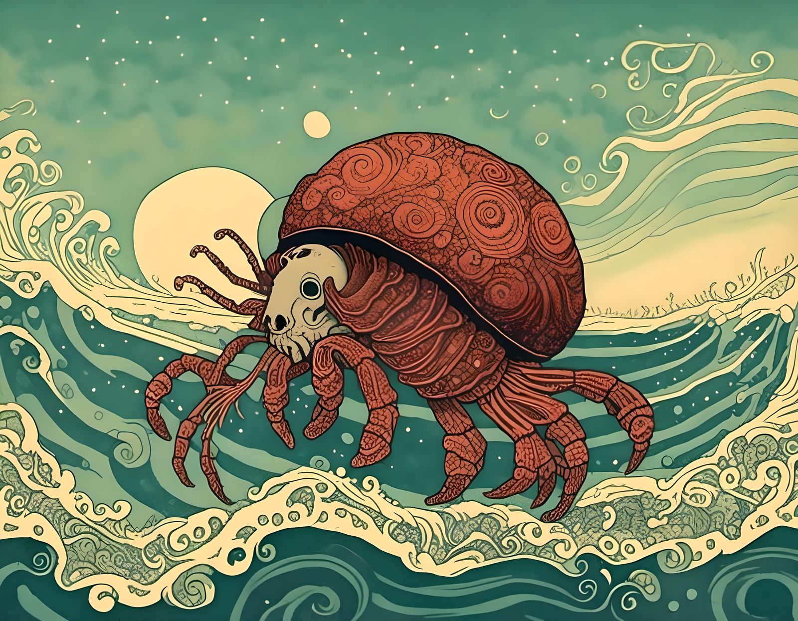 Hermit Crab with Skull Shell on Sunny Beach