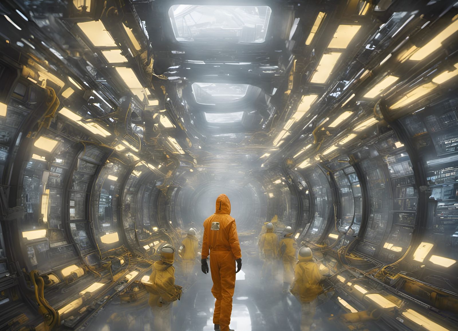 Photorealistic Underground City with Hazmat Suits