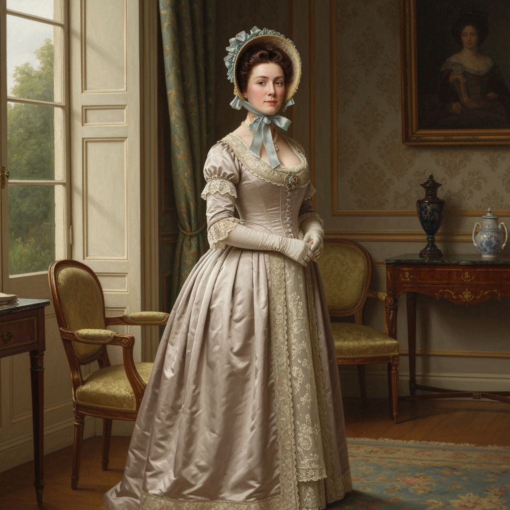 Elegant Viscountess in Regency Gown, 1830 Oil Painting Style