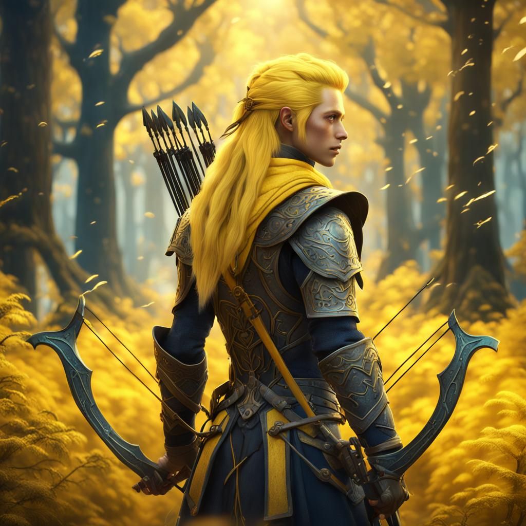 Archer in Yellow Magical Forest, Detailed Matte Painting