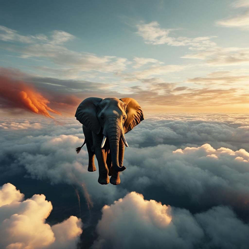 Gritty Realism: Elephant Plummets Through Turbulent Skies