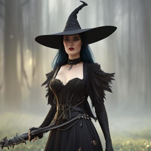 Gothic Witch Portrait in Hyperdetailed Splash Art Style
