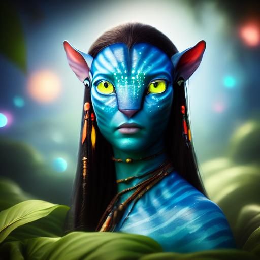 Photorealistic Na'vi Woman Portrait with Feline Ears