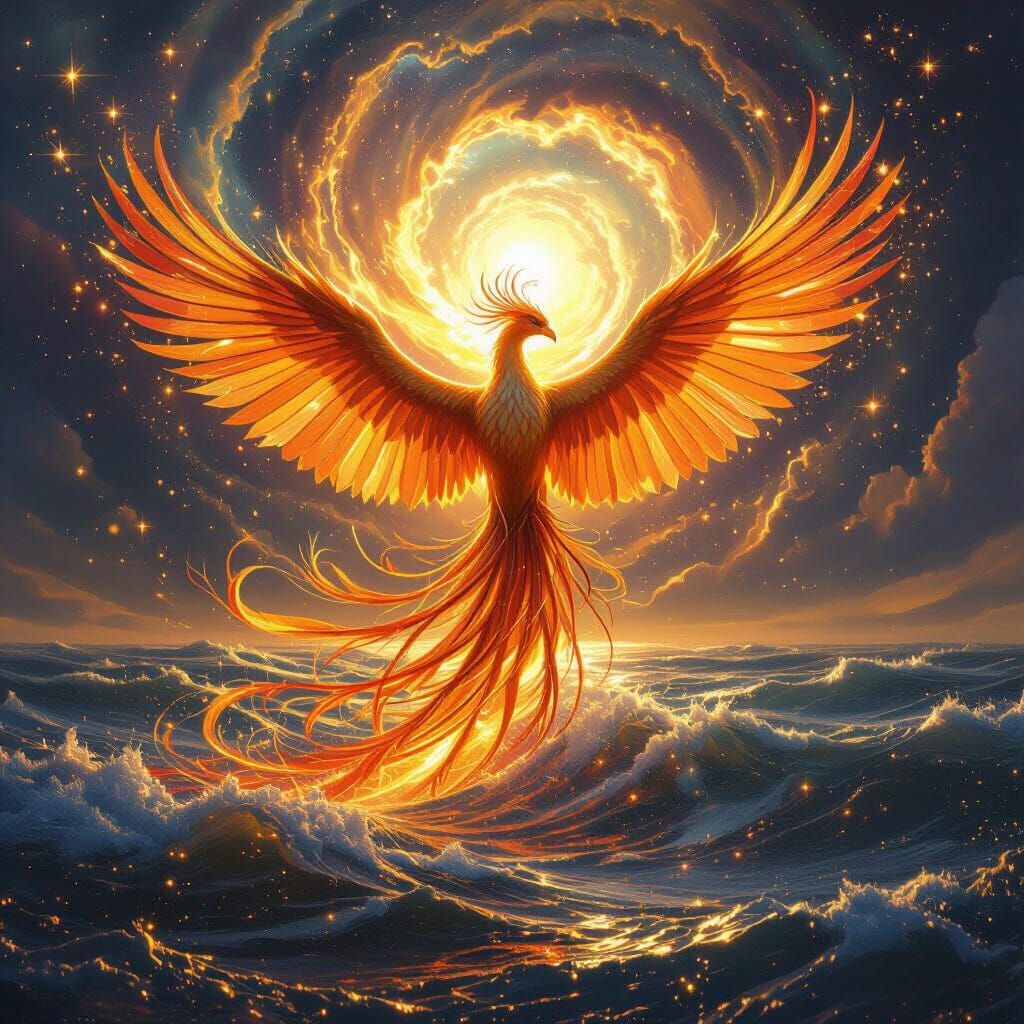 Phoenix Rising: A Hyperrealistic Vision of Molten Gold
