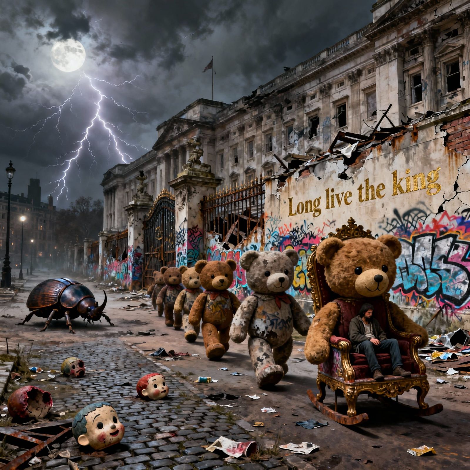 Neglected Buckingham Palace with Graffiti and Surreal Teddy ...