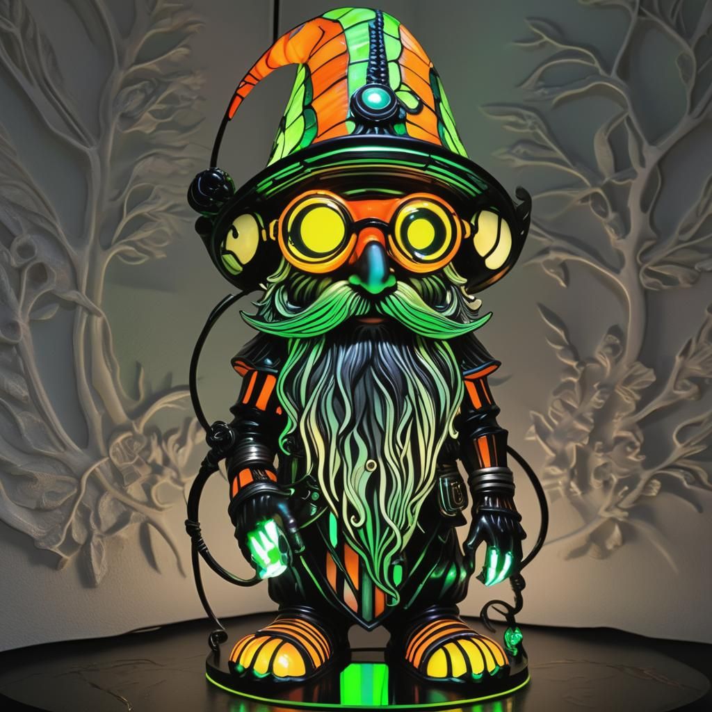 Giger-Inspired Gnome Lamp in Art Nouveau Style