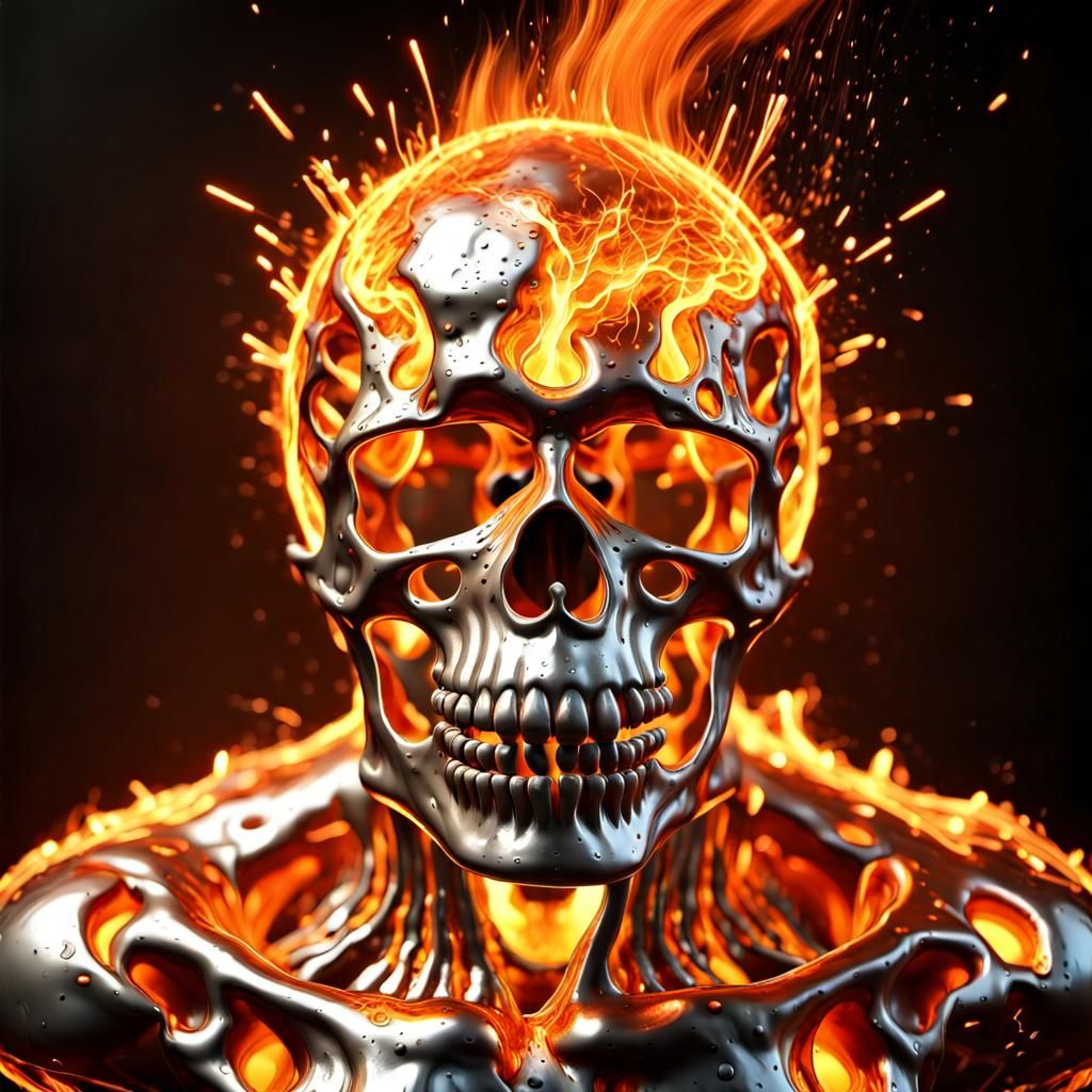 Dramatic Molten Metal Skull with Fiery Sparks
