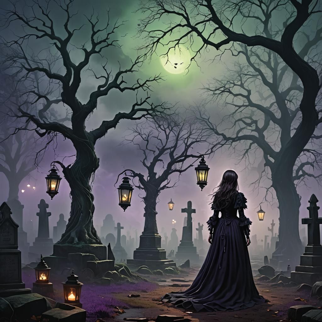 Eerie Graveyard Apparition in Lantern Light