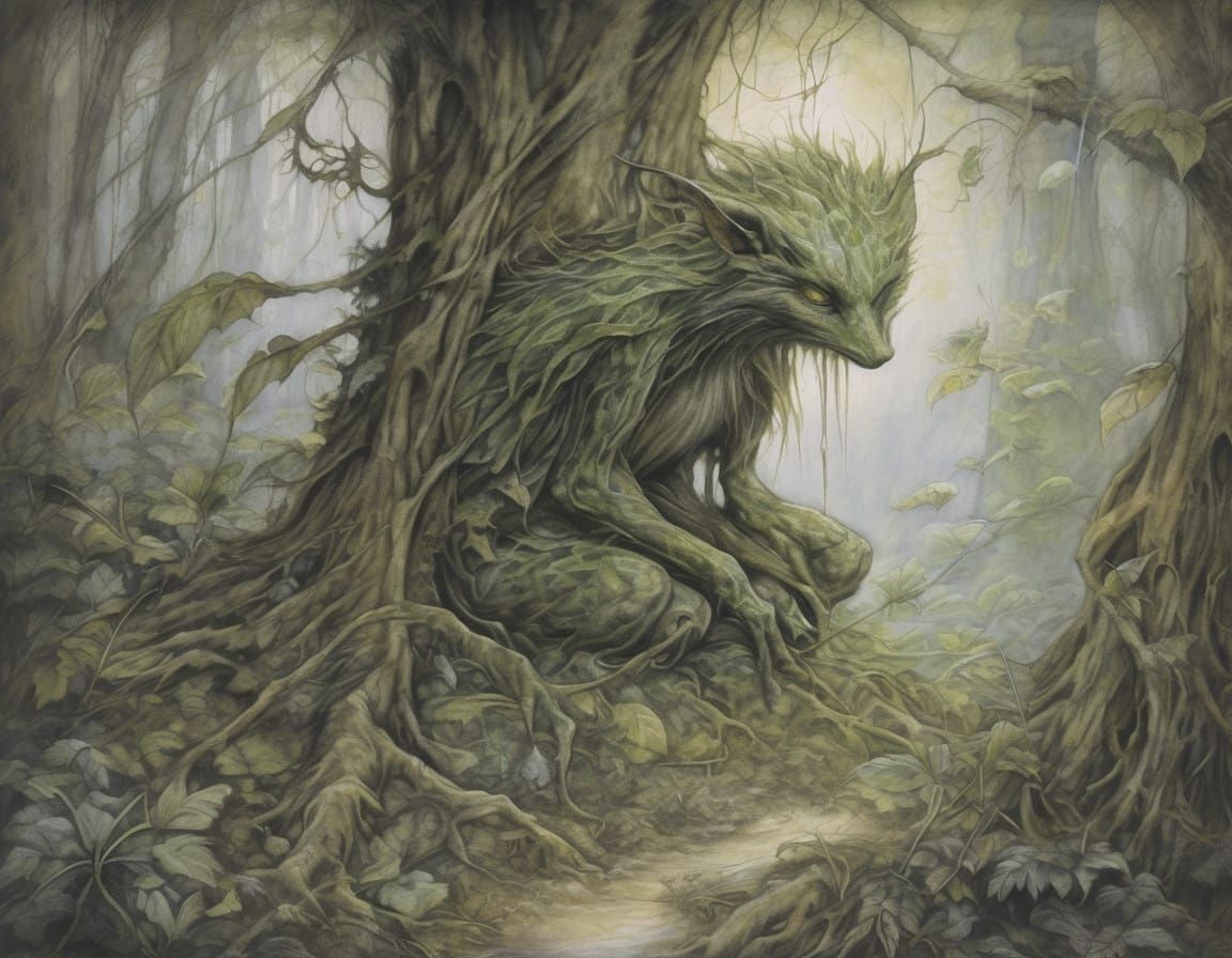 Majestic Ancient Tree Spirit with Weathered Face and Vibrant...