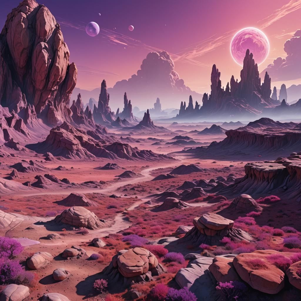Pink and Purple Alien Planet Landscape
