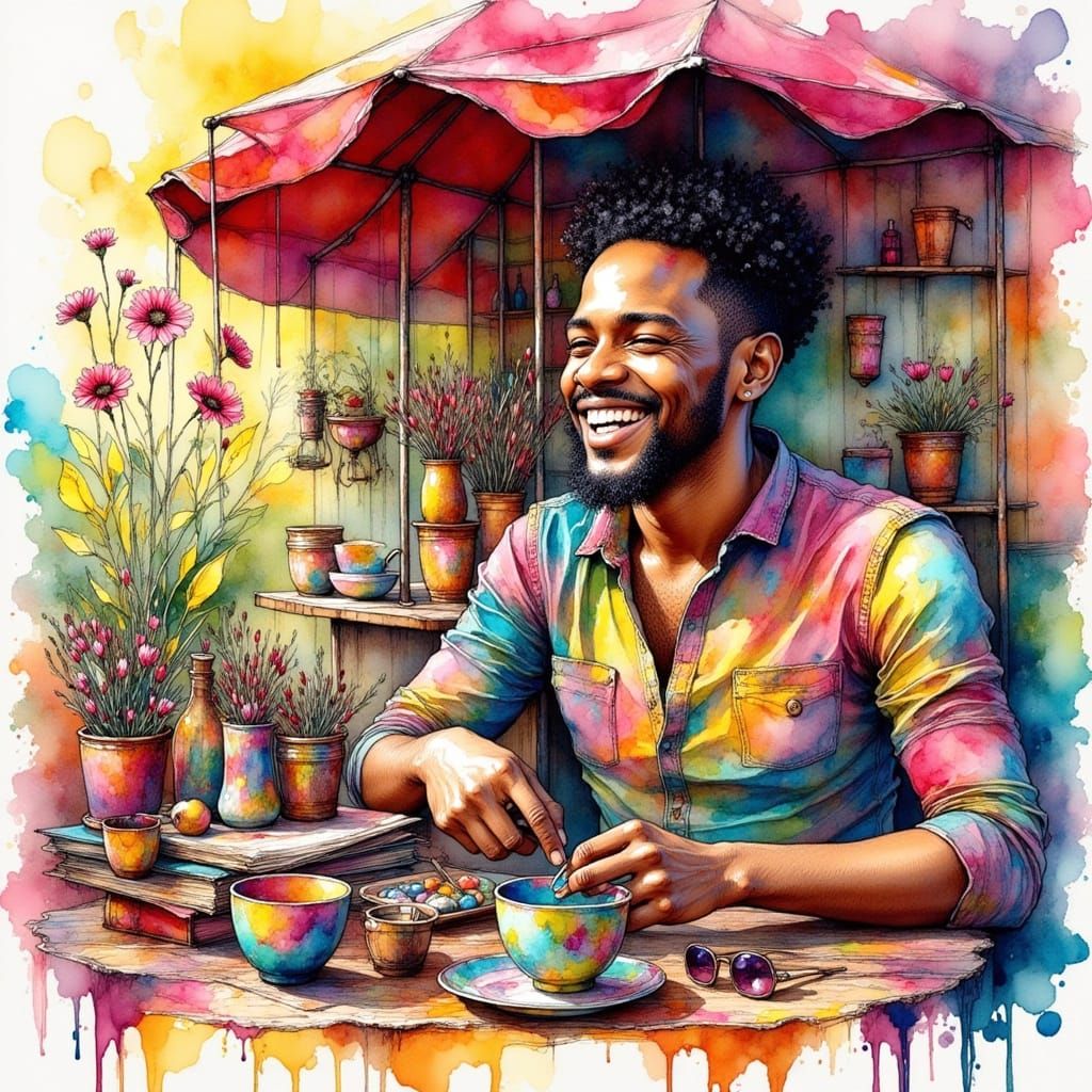 Sunny Outdoor Market Featuring Young Artisan